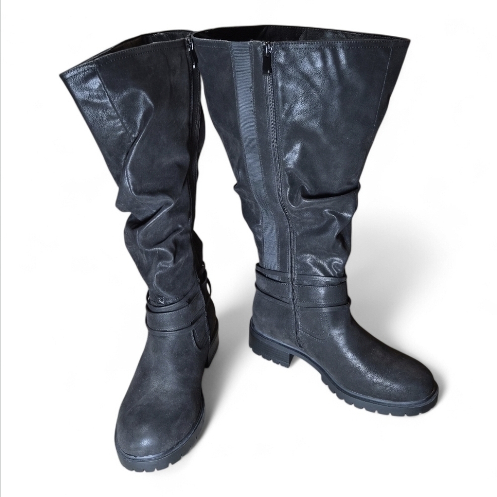 Extra Wide Calf Slouchy Knee High Boots Wide Width Low Heel Black Women’s 10XW